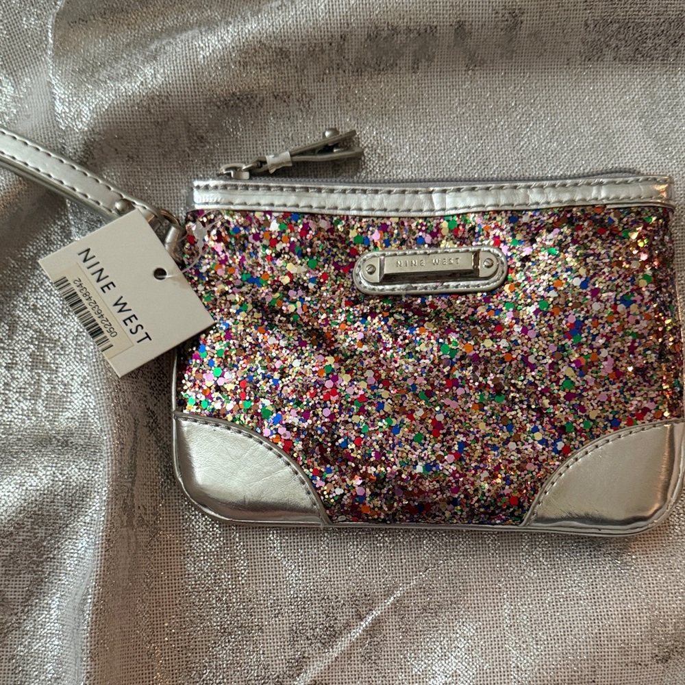 Nine West Silver and Multicolor Glitter Wristlet